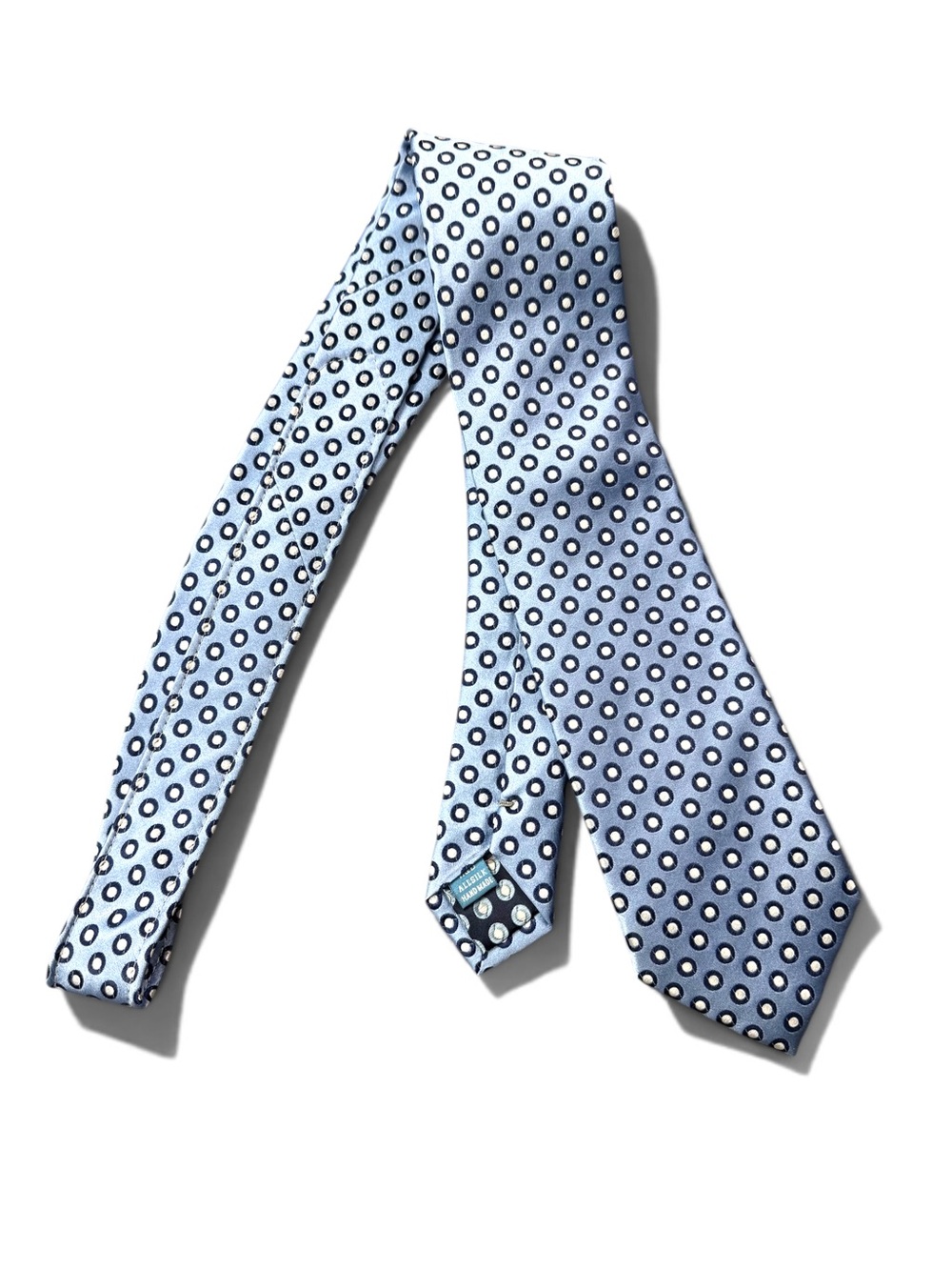 Haines & Bonner of London 100% Silk Handmade Blue Geometric Ring-Dot Neck Tie